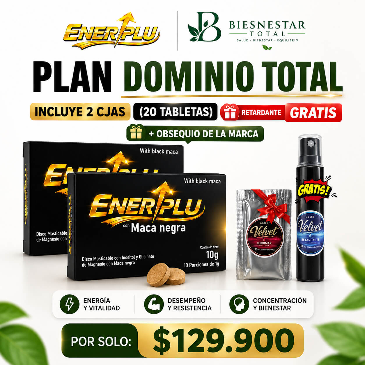 PLAN DOMINIO TOTAL ENERPLU 2 cajas (20tabs) + Obsequios