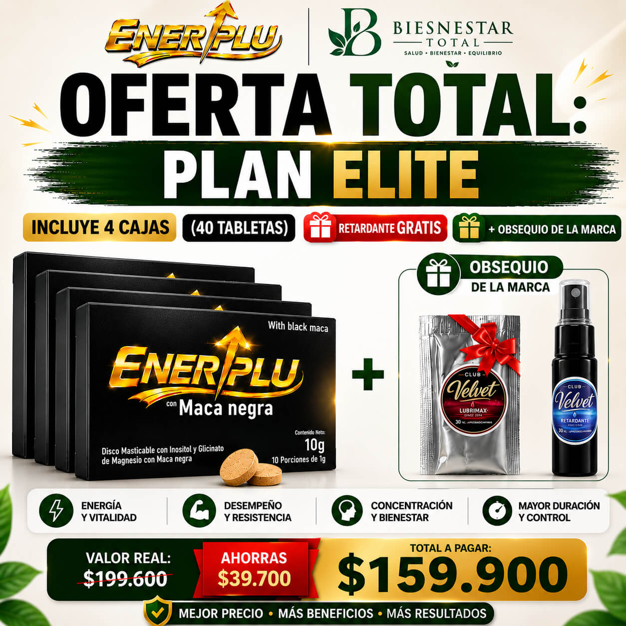 PLAN ELITE ENERPLU 4 cajas (40tabs) + obsequios